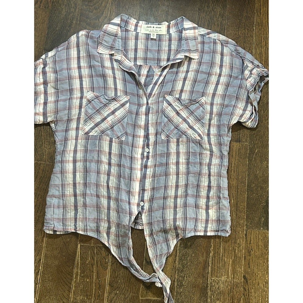 Anthropologie Cloth & Stone Tie Front Tencel Button Up Shirt Blouse Sz L